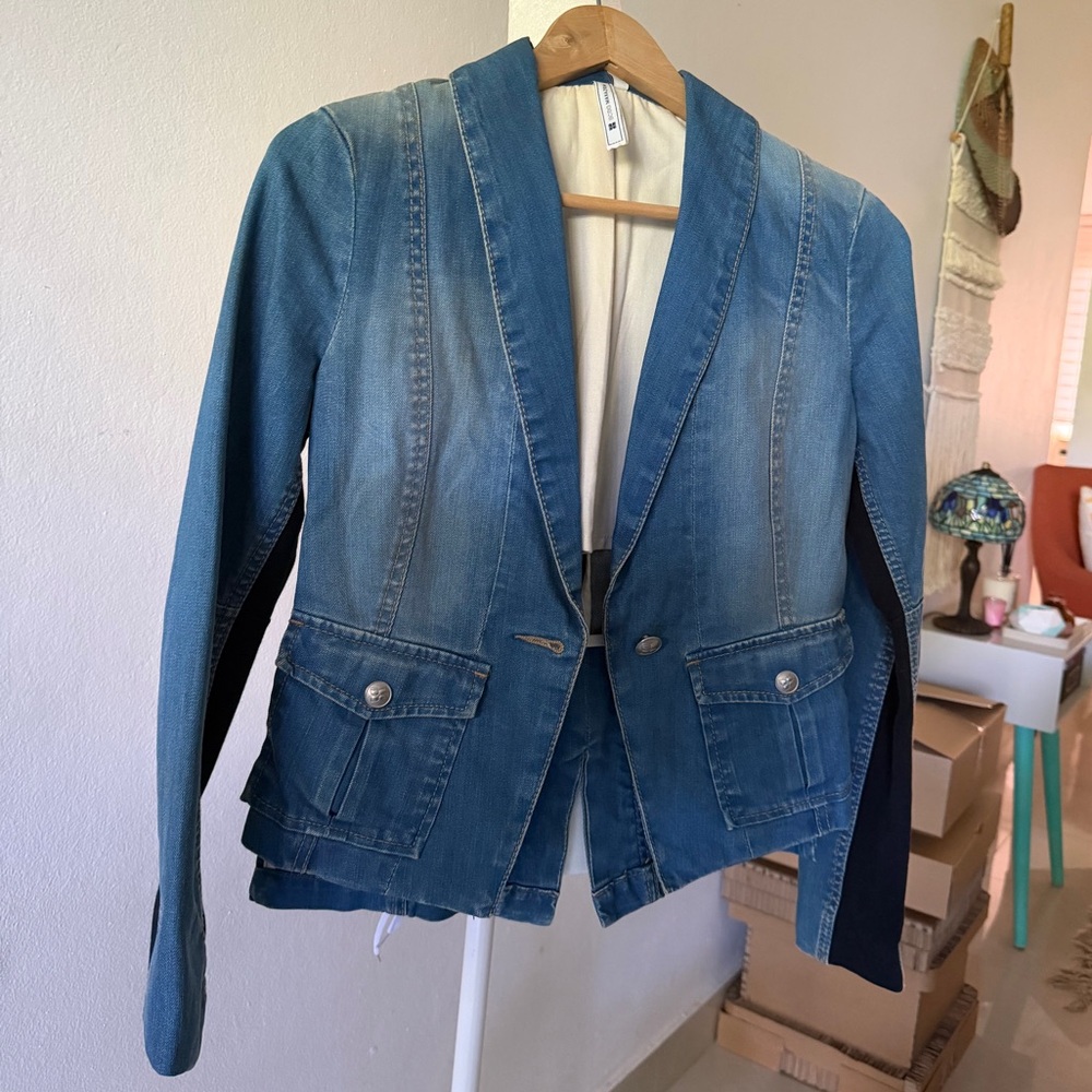 BCBG MaxAzria denim tuxedo jacket, XS